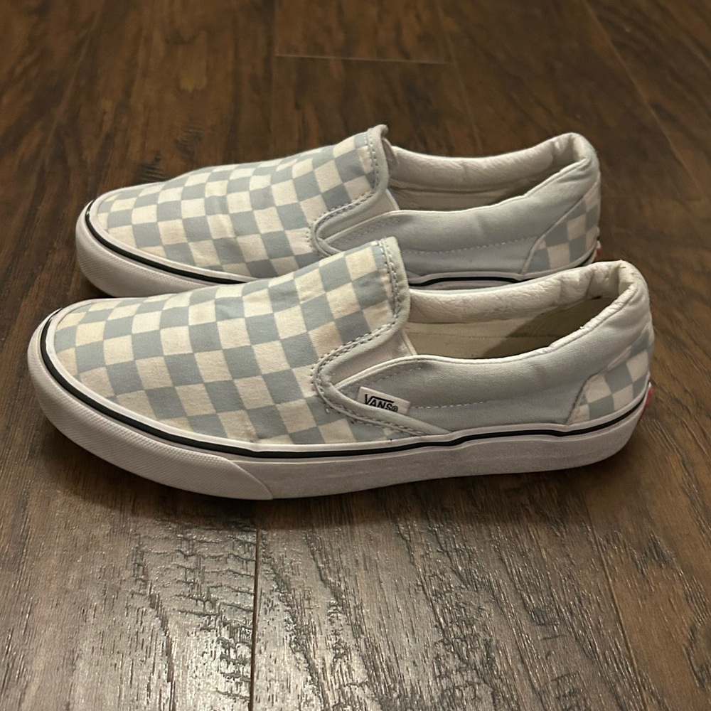Vans Classic Slip-On Checkerboard Sneakers Shoes Light Blue White Unisex 8 & 6.5